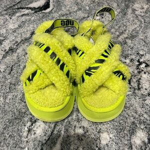 UGG Neon Yellow Fuzzy Slippers